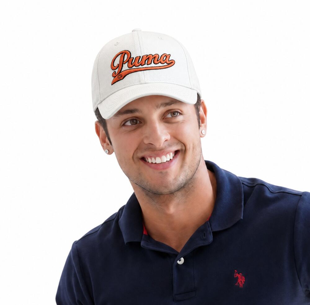 PUMA Golf Script Cap White Orange Retro 3D Embroidered Snapback Hat Rickie